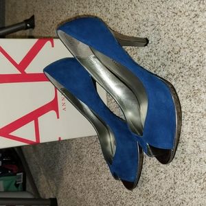 Anne Klein Blue Suede Heels